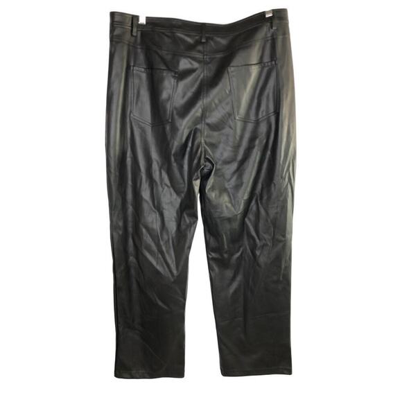 Halogen Faux Leather Pants High Rise Straight Leg Slightly Cropped Black Size 16 - Picture 3 of 6